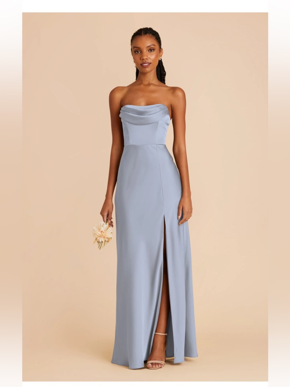 Birdy Grey Strapless Light Blue Evening Gown with Side Slit